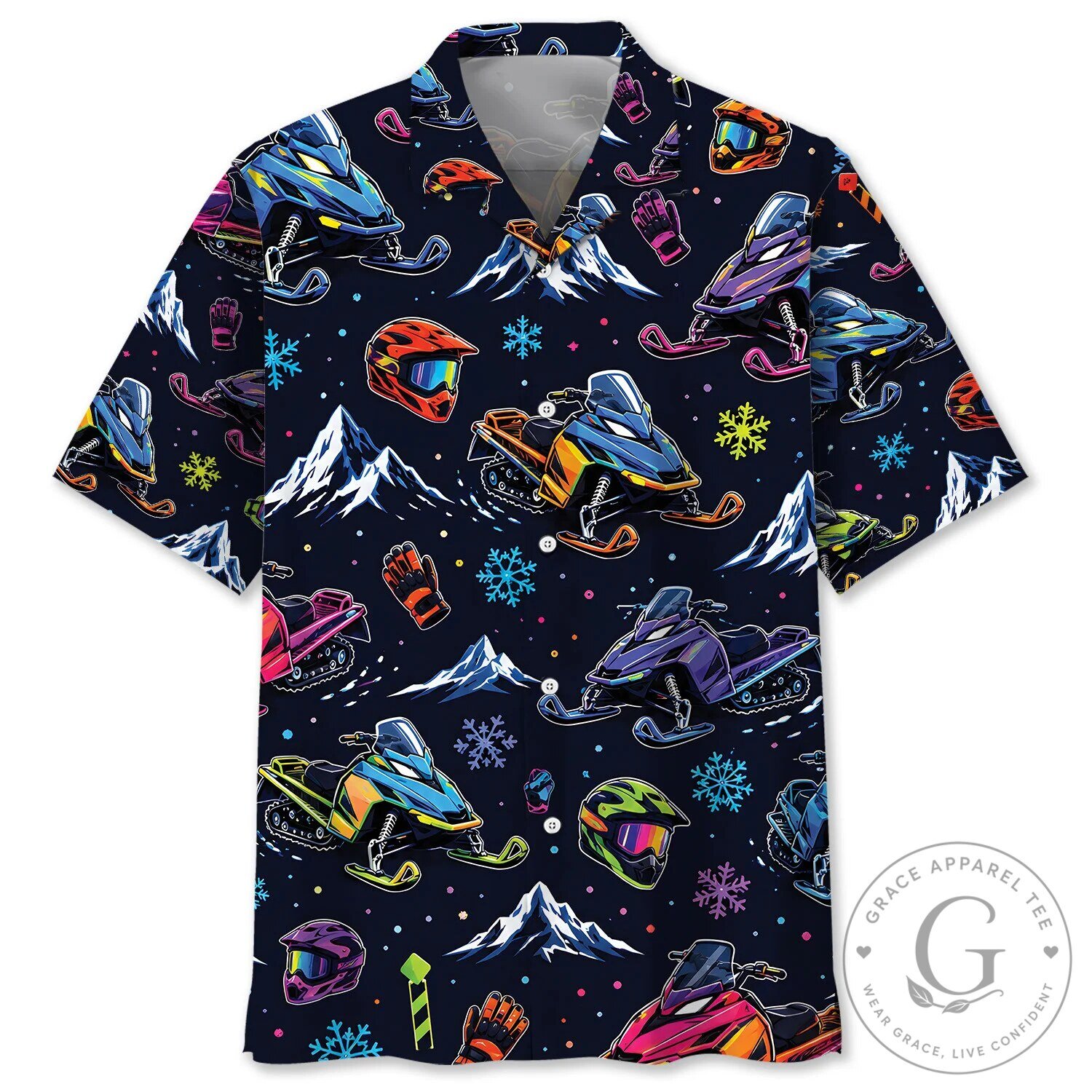 Snowmobile Winter Sports Pattern Hawaiian Shirt for Men and Women