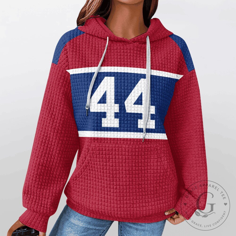 New York Giants NFL Hoodie for Women - Red and Blue Waffle Knit Design