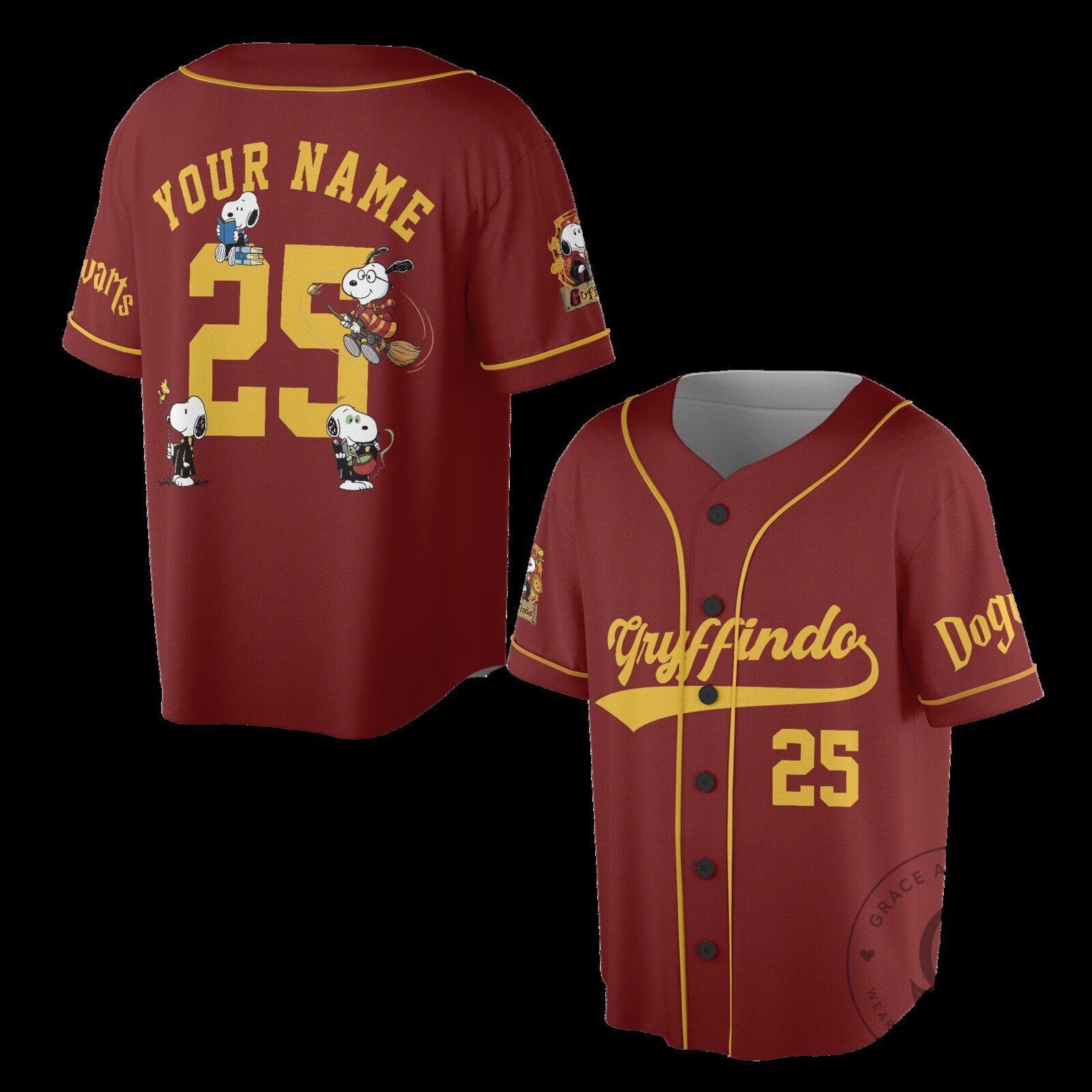 Gryffindor Dog Baseball Jersey, Personalized Wizard House Snoopy Team Shirt