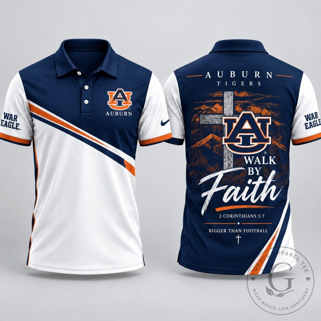 Auburn Tigers Walk By Faith NCAA Football Team Fan Polo Shirt