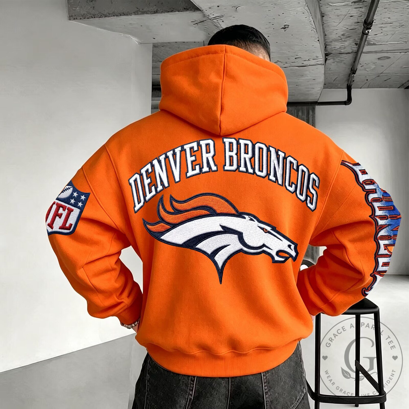 Orange Hoodie with Denver Broncos NFL Team Logo