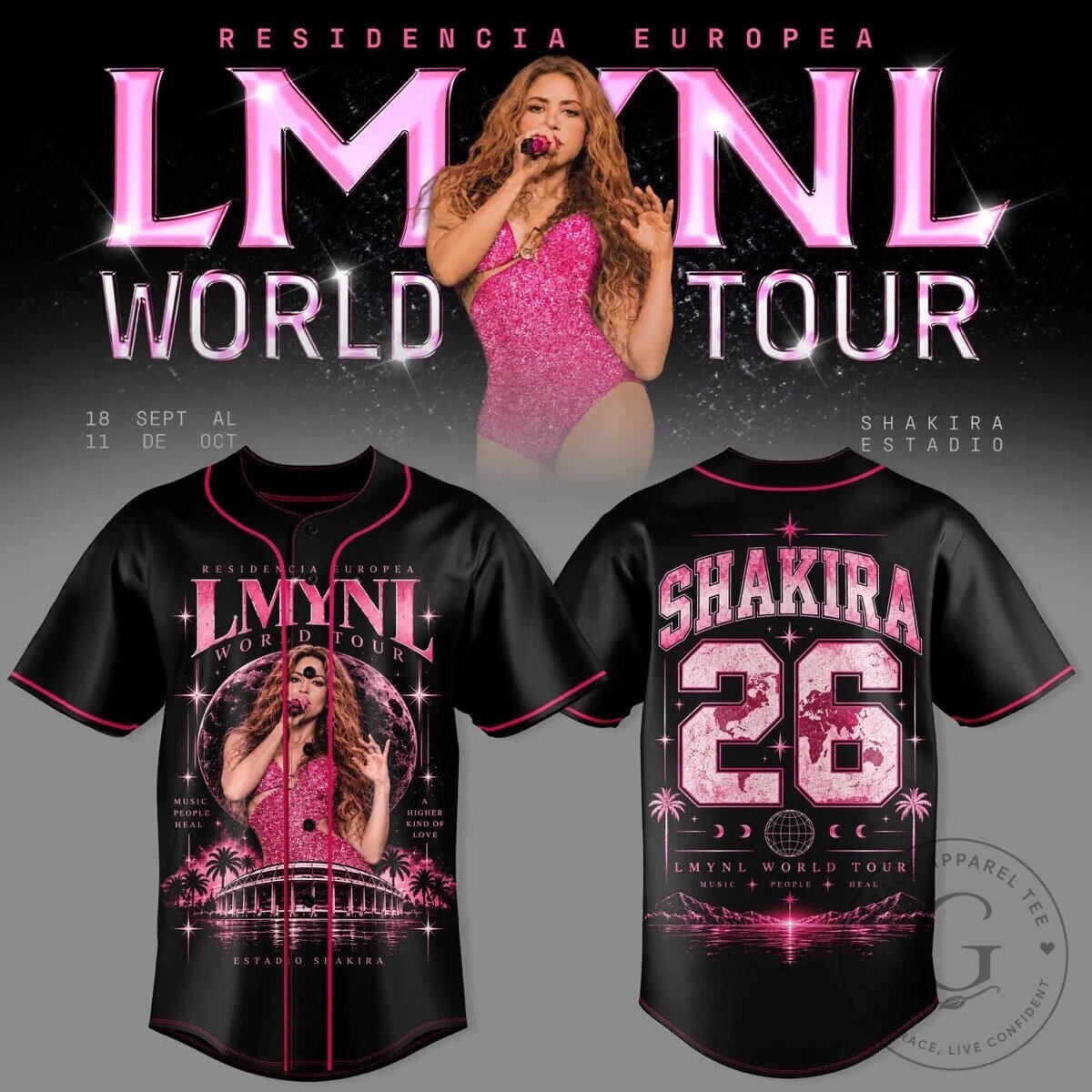 Shakira LMYNL World Tour Residencia Europea Baseball Jersey