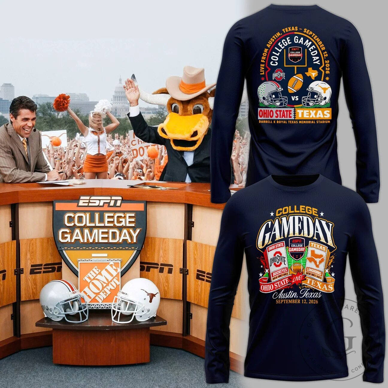 College GameDay 2026 Ohio State Buckeyes vs Texas Longhorns Long Sleeve Shirt
