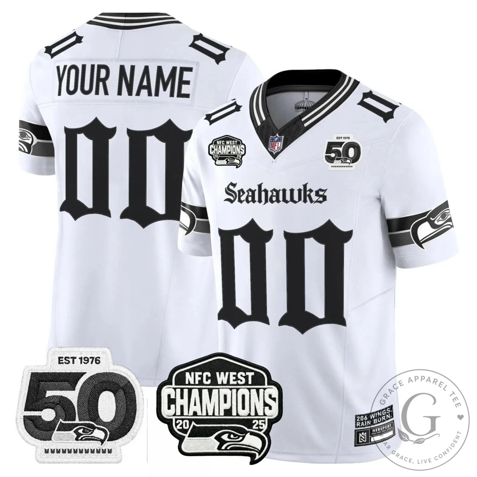 Custom 50th Anniversary Football Jersey for Seattle Seahawks NFC West Champions