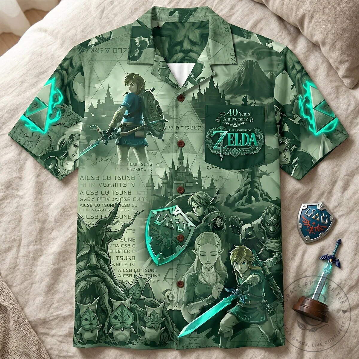 The Legend of Zelda 40th Anniversary Green Hawaiian Shirt for Men