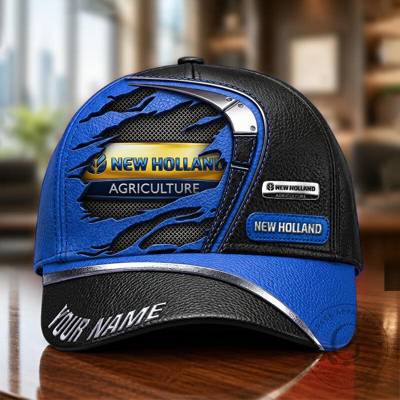New Holland Agriculture Blue and Black Torn Effect Custom Name Cap Hat