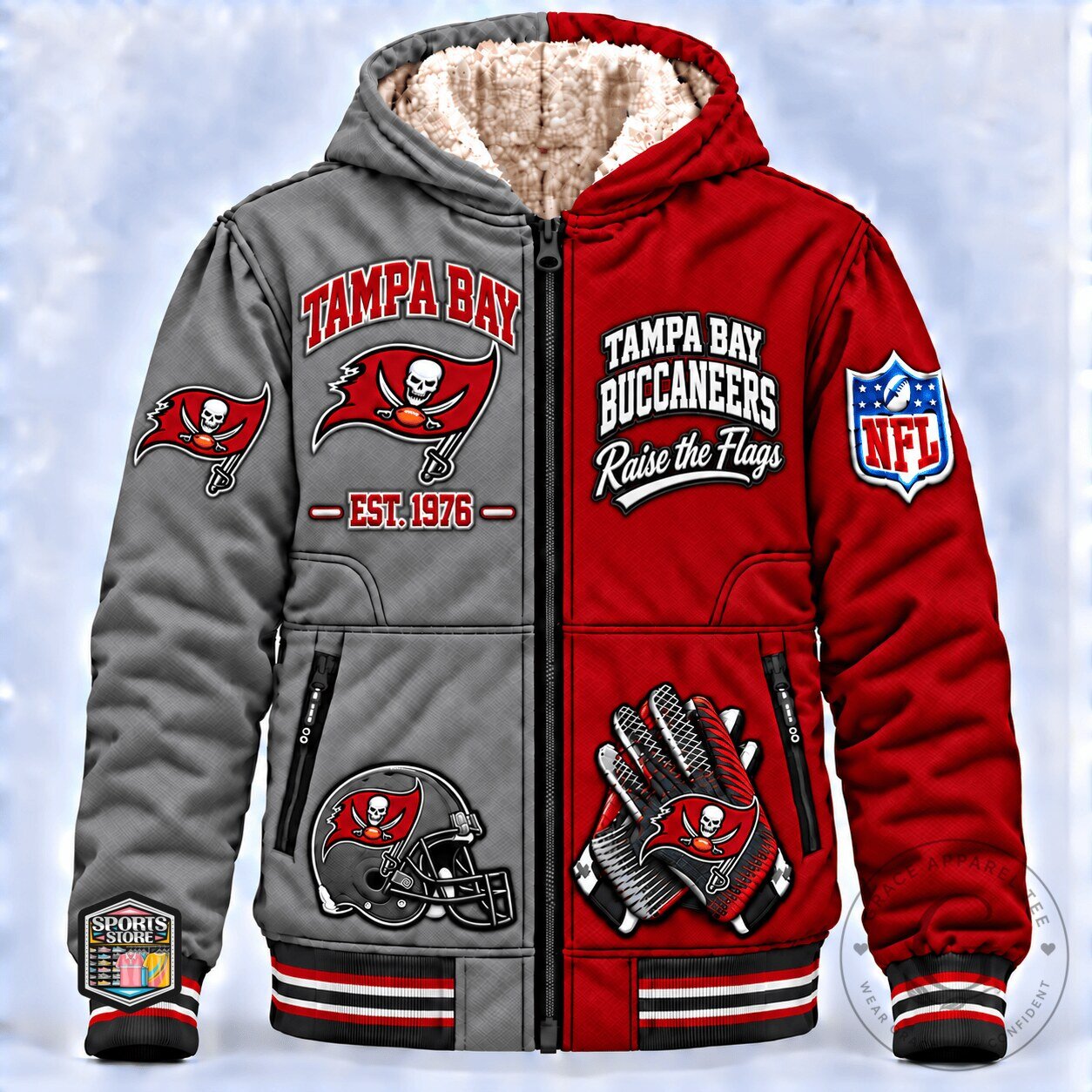 Tampa Bay Buccaneers NFL Football Team Full-Zip Sherpa Lined Winter Jacket