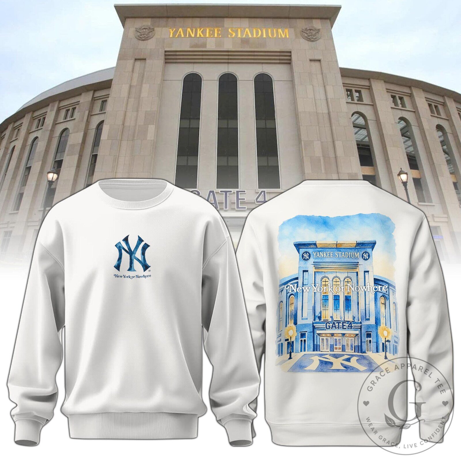 New York Yankees Stadium Watercolor Design White Sweatshirt