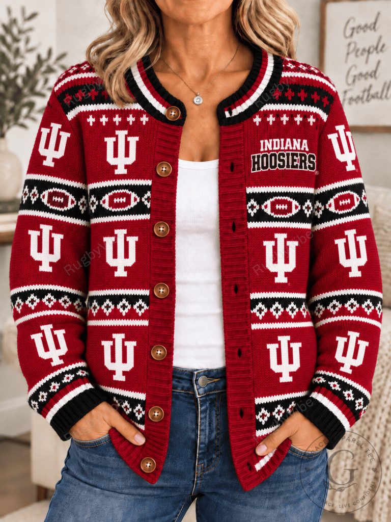 Indiana Hoosiers Football Knit Cardigan Sweater for Women