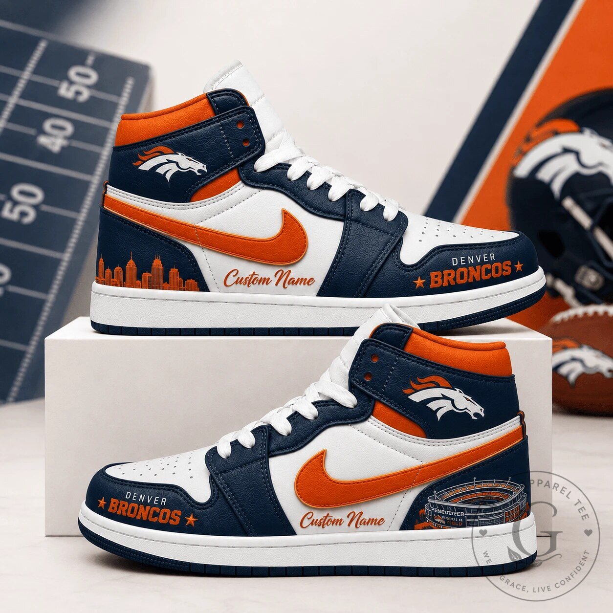 Denver Broncos Custom Name High-Top Sneakers