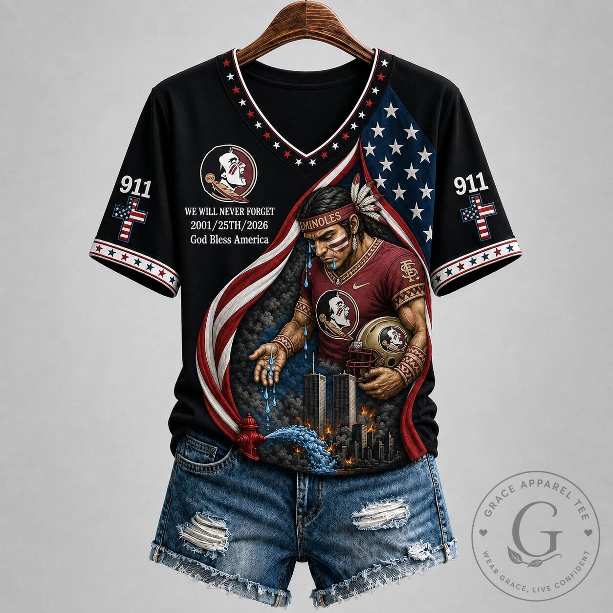 Never Forget 9/11 Florida State Seminoles Commemorative T-Shirt