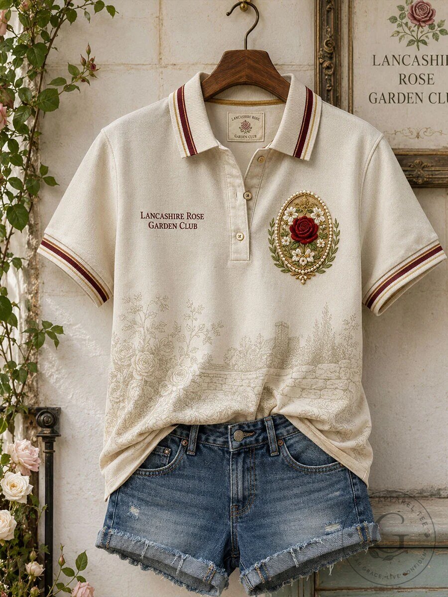 Lancashire Rose Garden Club Embroidered Polo Shirt for Women