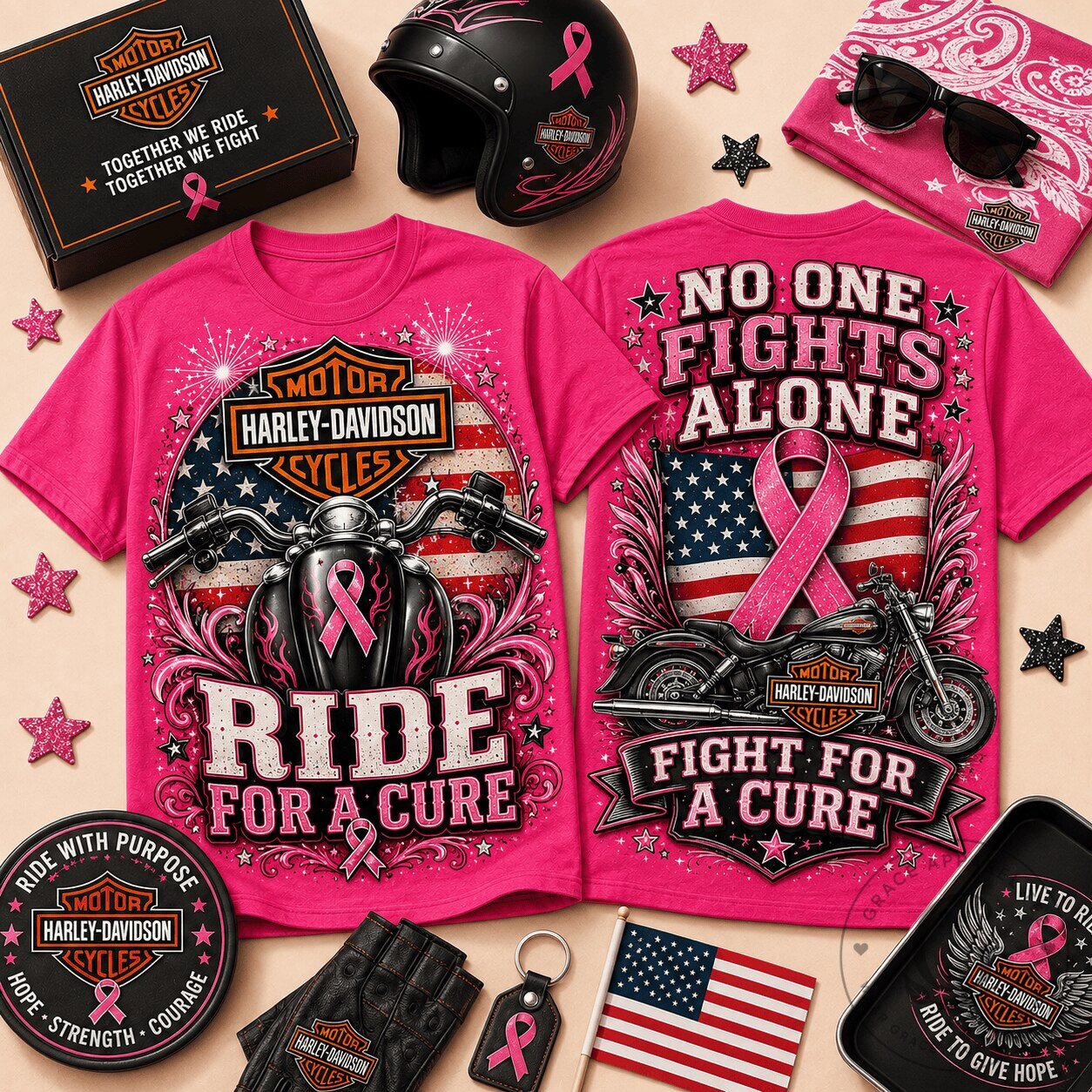Harley Davidson Shirt Breast Cancer Awareness Ride For A Cure Pink T-Shirt