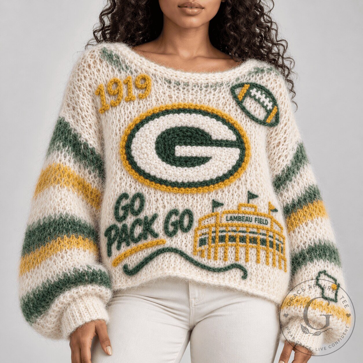Green Bay Packers Lambeau Field Go Pack Go Women's Knit Sweater