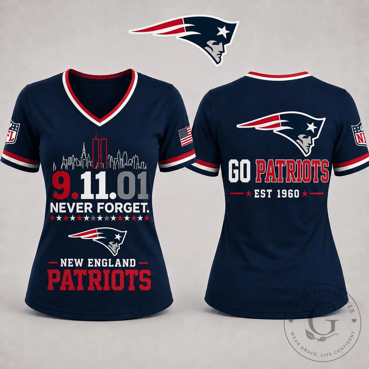 Never Forget 9/11 New England Patriots Women's V-Neck T-Shirt