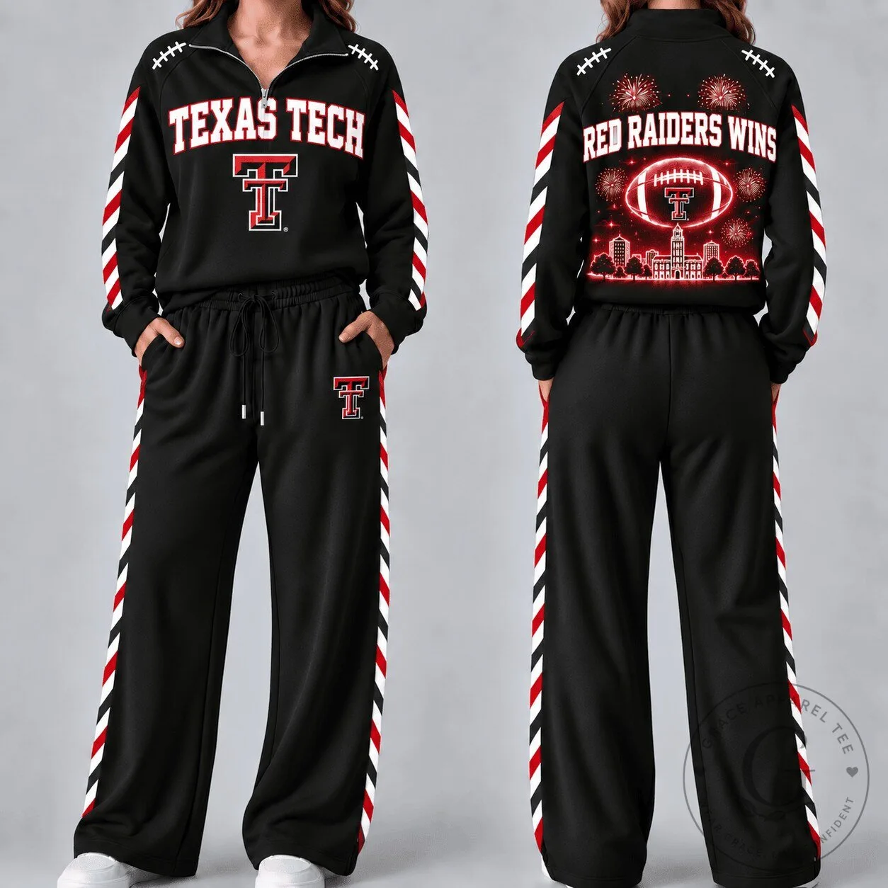 Texas Tech Red Raiders Football Quarter-Zip Pullover and Wide-Leg Pants Set