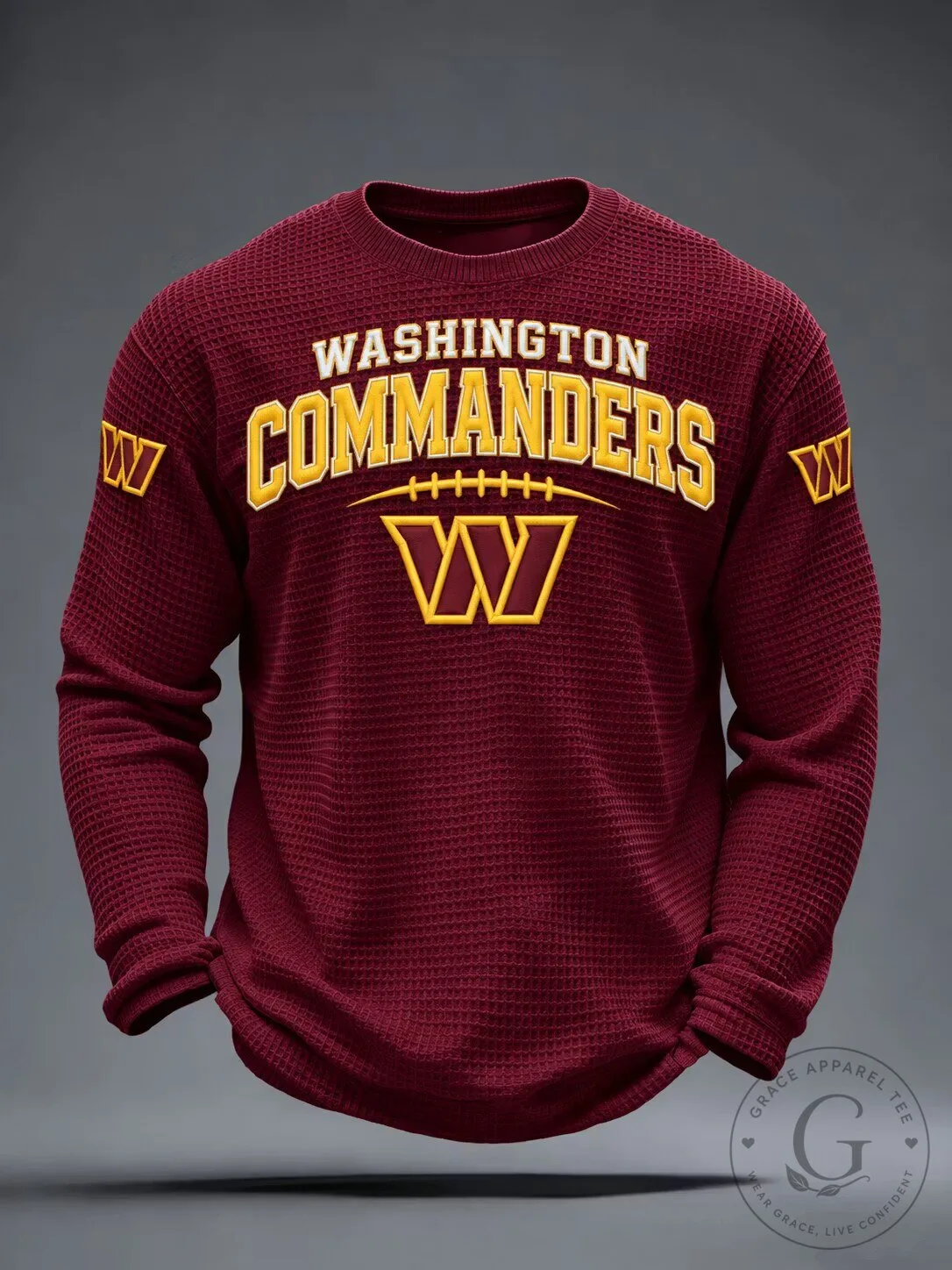 Washington Commanders Football Team Logo Maroon Waffle Knit Sweatshirt