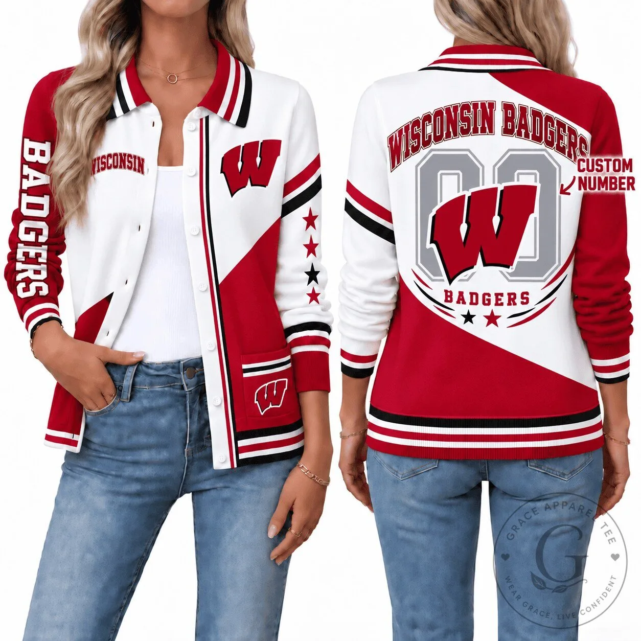 Wisconsin Badgers Women's Varsity Style Cardigan Jacket