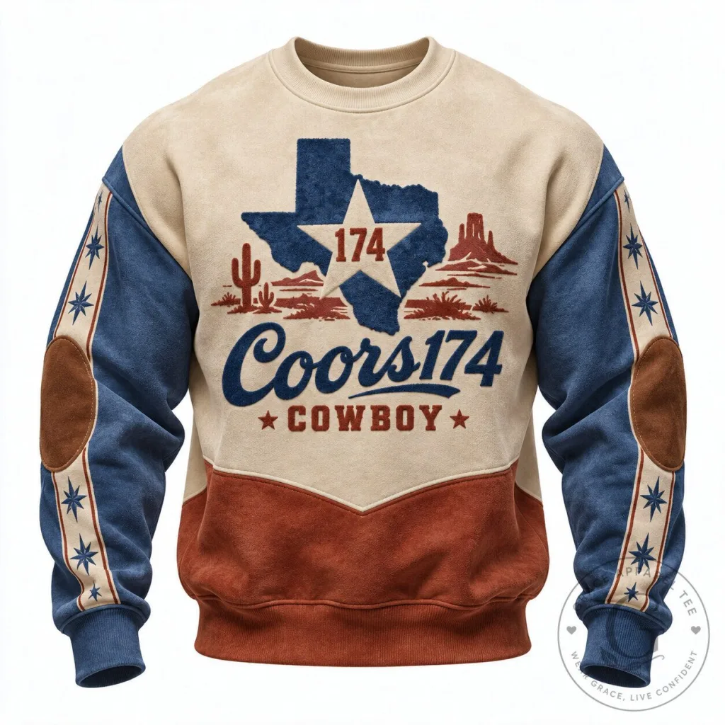 Coors Cowboy Texas Map Graphic Print Crewneck Long Sleeve Sweatshirt Coors Cowboy Texas Map Graphic Print Crewneck Long Sleeve Sweatshirt