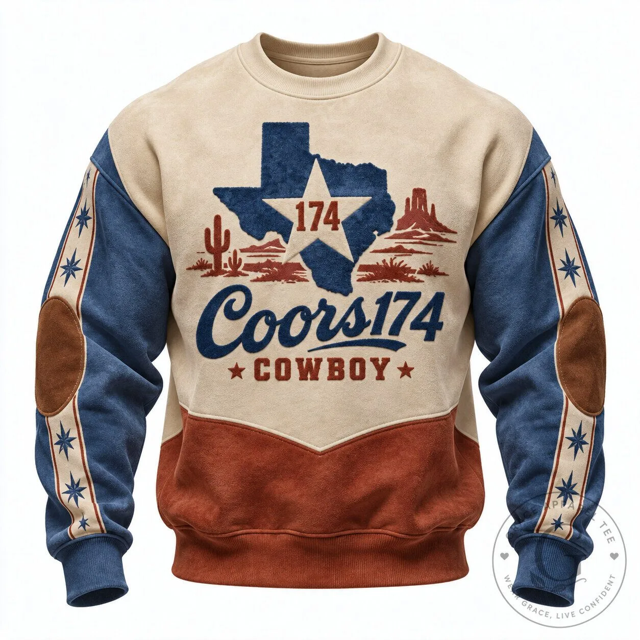 Coors Cowboy Texas Map Graphic Print Crewneck Long Sleeve Sweatshirt