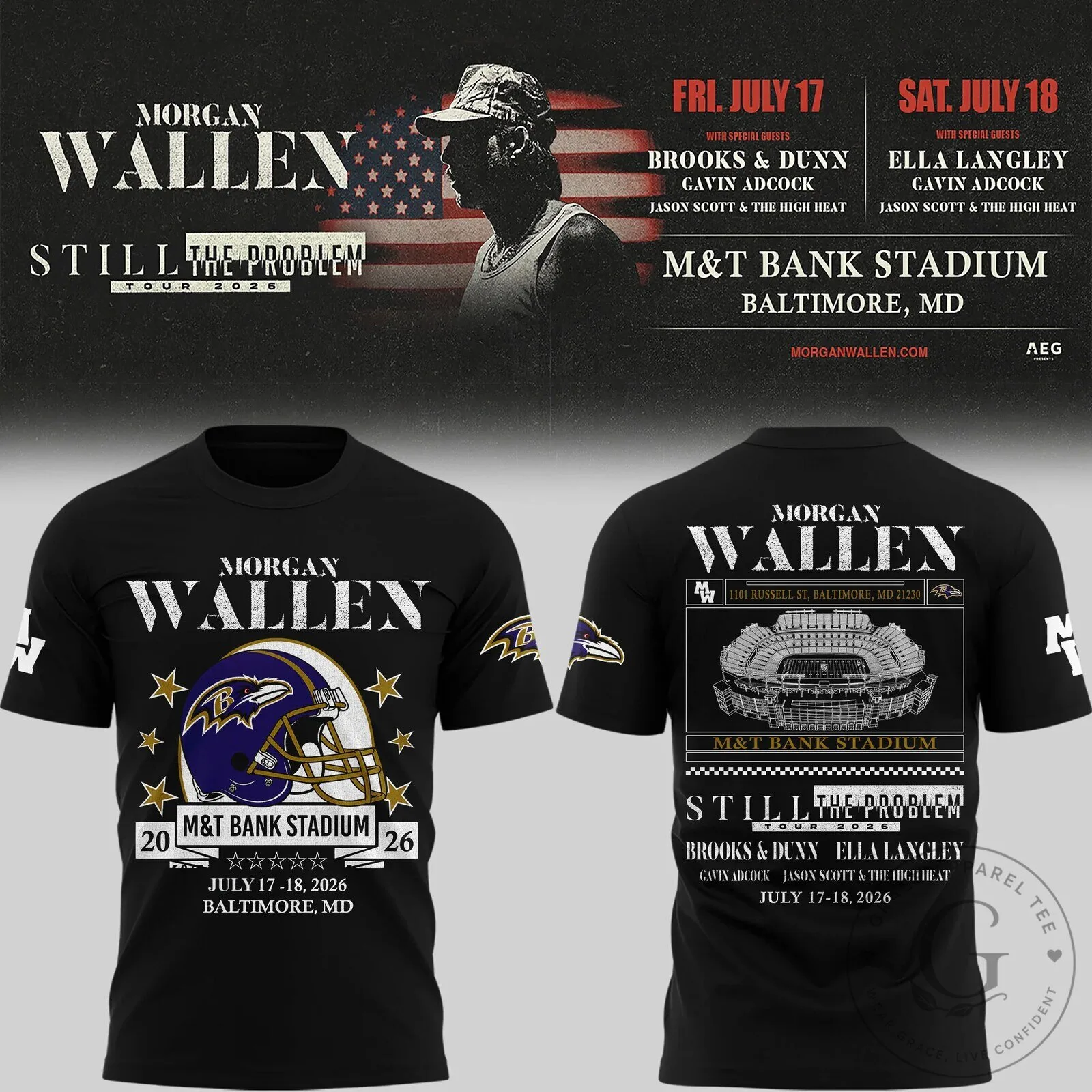 Baltimore Ravens T-Shirt for Morgan Wallen's Still The Problem Tour 2026