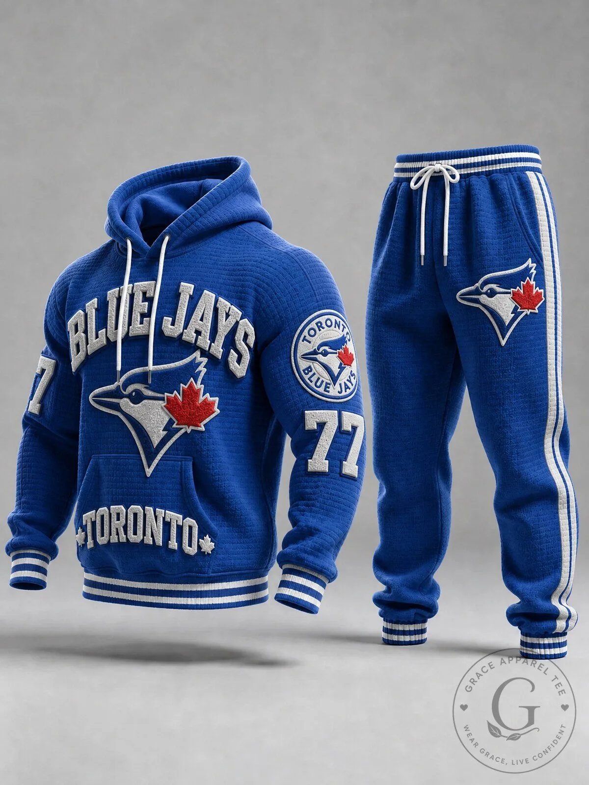Toronto Blue Jays Baseball Team Blue Hoodie and Sweatpants Tracksuit Set
