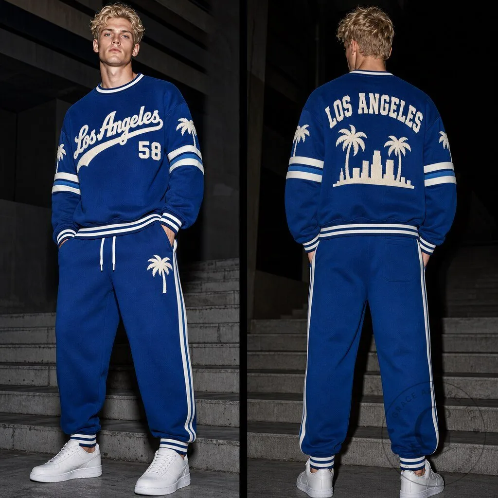 Los Angeles Palm Tree Skyline Blue Sweatshirt and Sweatpants Set