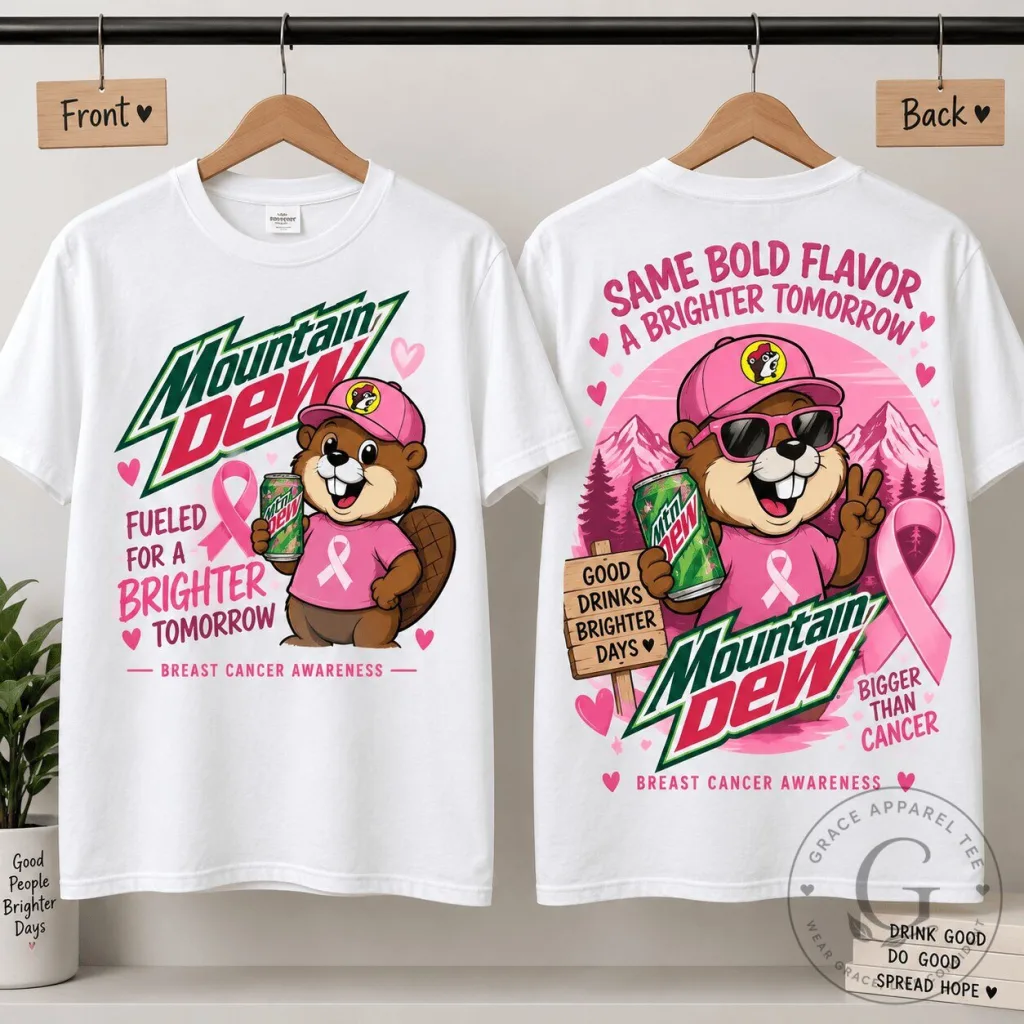 Mountain Dew Breast Cancer Awareness Beaver Pink Ribbon T-Shirt