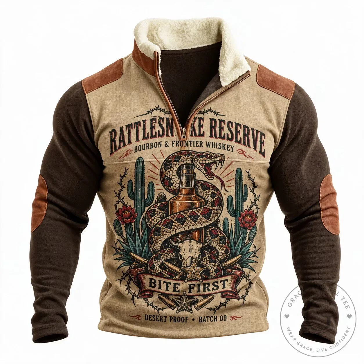 Desert Proof Half-Zip Sweatshirt featuring Rattlesnake Reserve Bourbon Whiskey