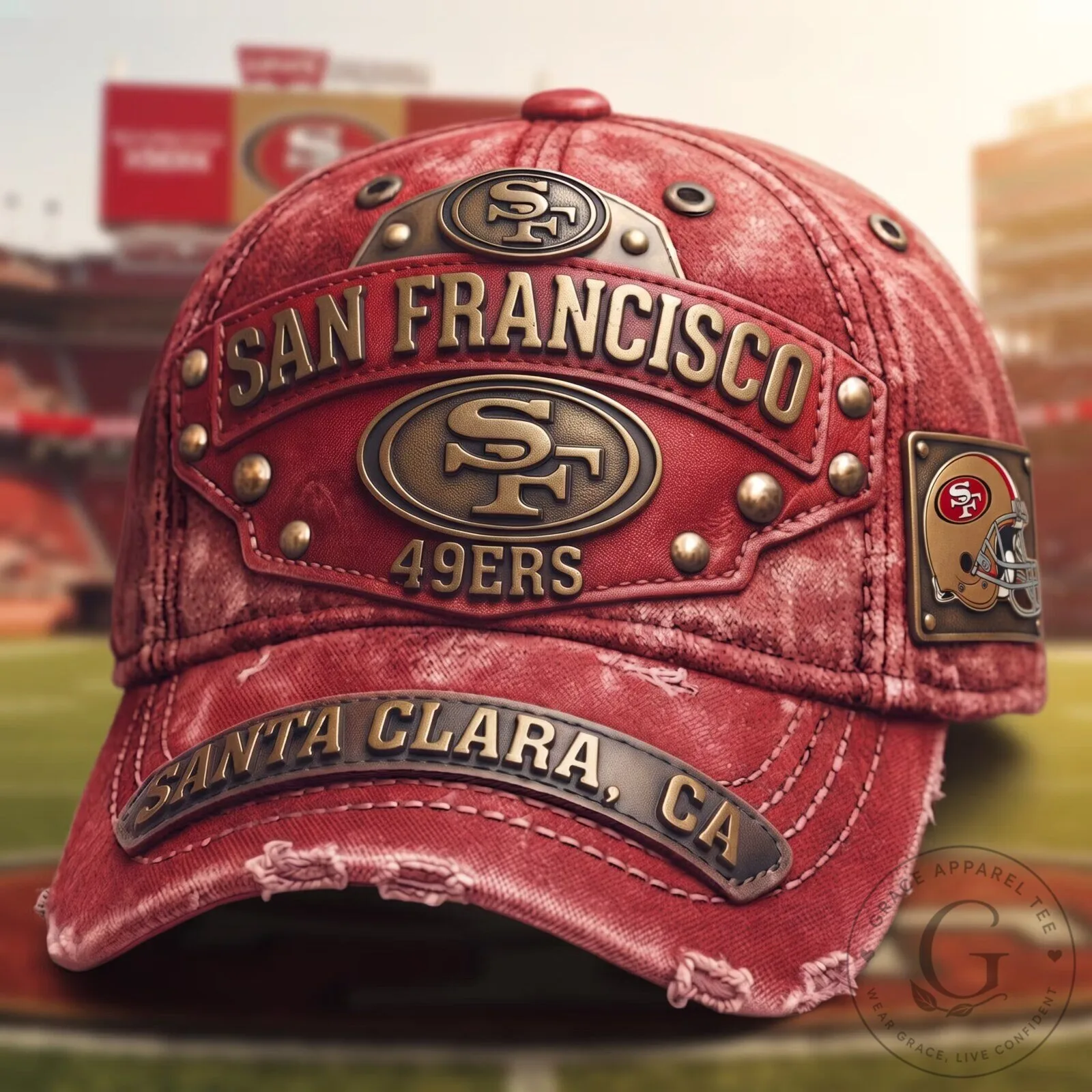 San Francisco Football 49ers Distressed Red Baseball Cap Hat