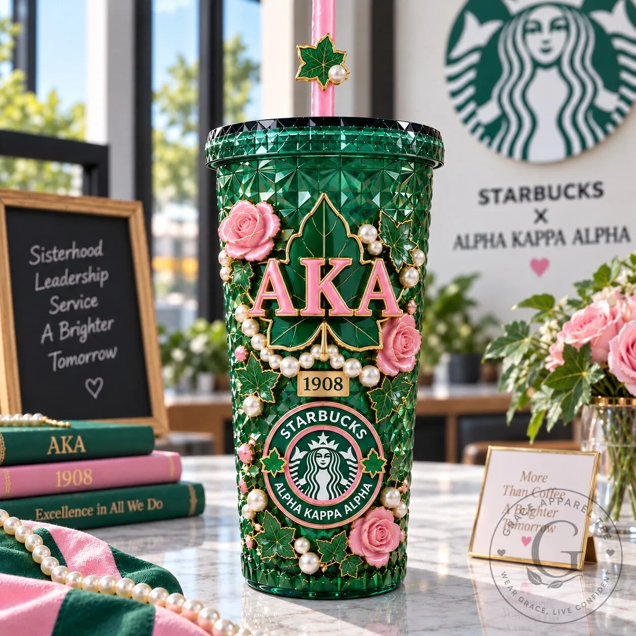 Alpha Kappa Alpha Starbucks Tumbler, Pink Roses and Pearls, AKA 1908 Cold Cup 1 Alpha Kappa Alpha Starbucks Tumbler, Pink Roses and Pearls, AKA 1908 Cold Cup