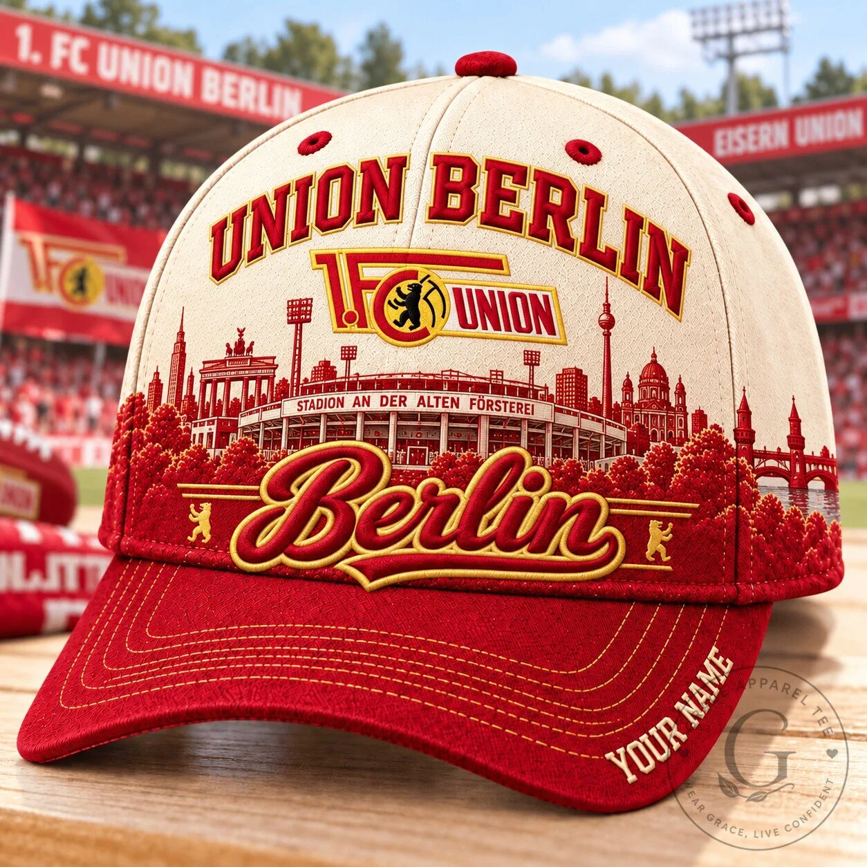 Union Berlin Football Club Stadium Skyline Red Custom Name Baseball Cap Hat
