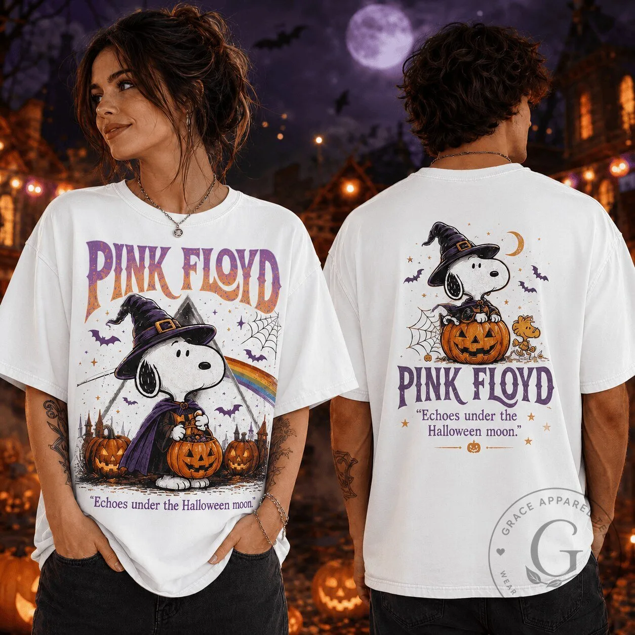 Pink Floyd Snoopy Witch Pumpkin Halloween T-Shirt for Fans