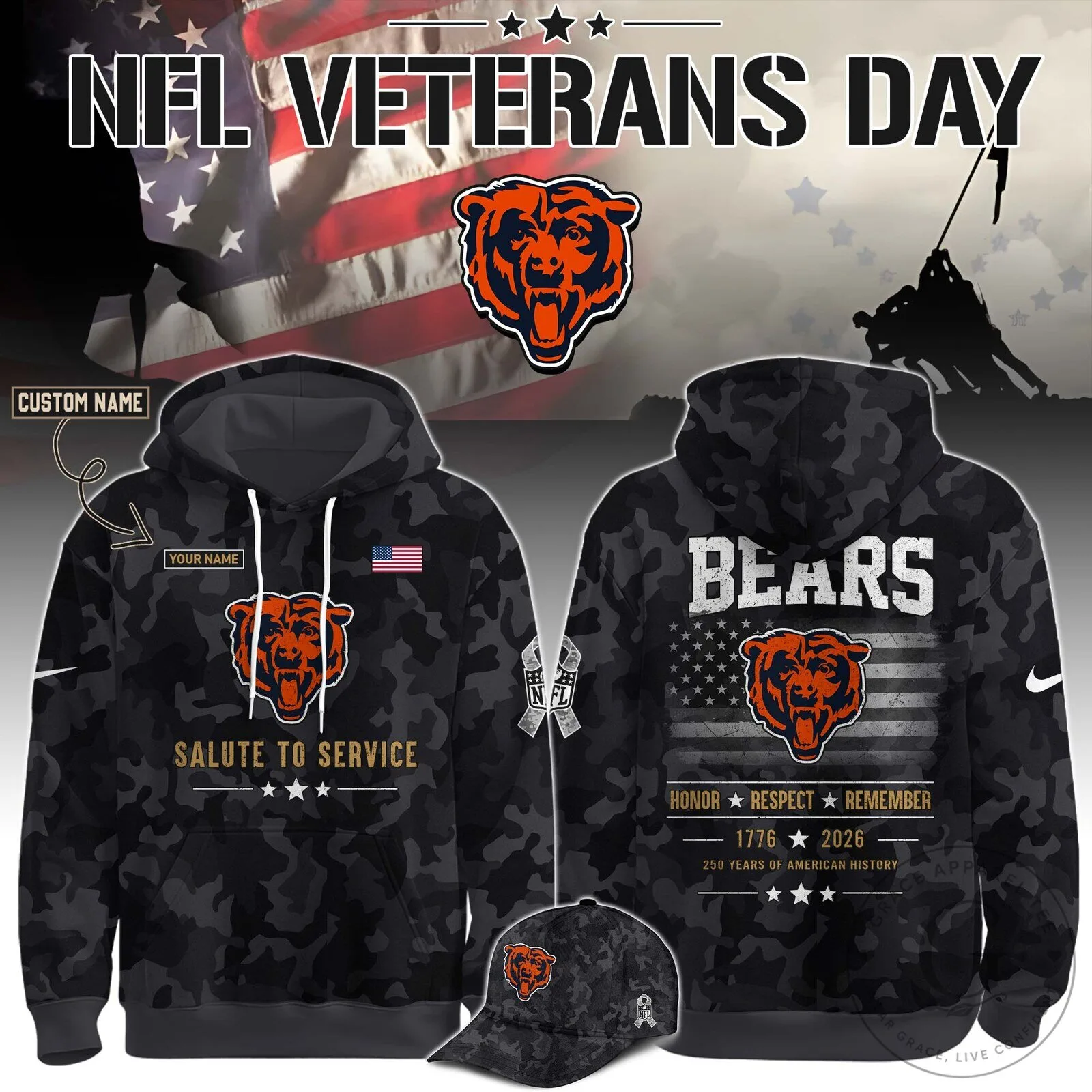 Chicago Bears NFL Veterans Day Salute To Service Camouflage Hoodie