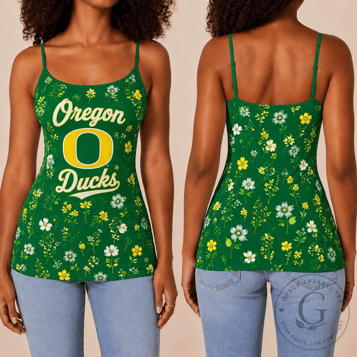 Oregon Ducks Shirt Green Floral Pattern Women's Tank Top