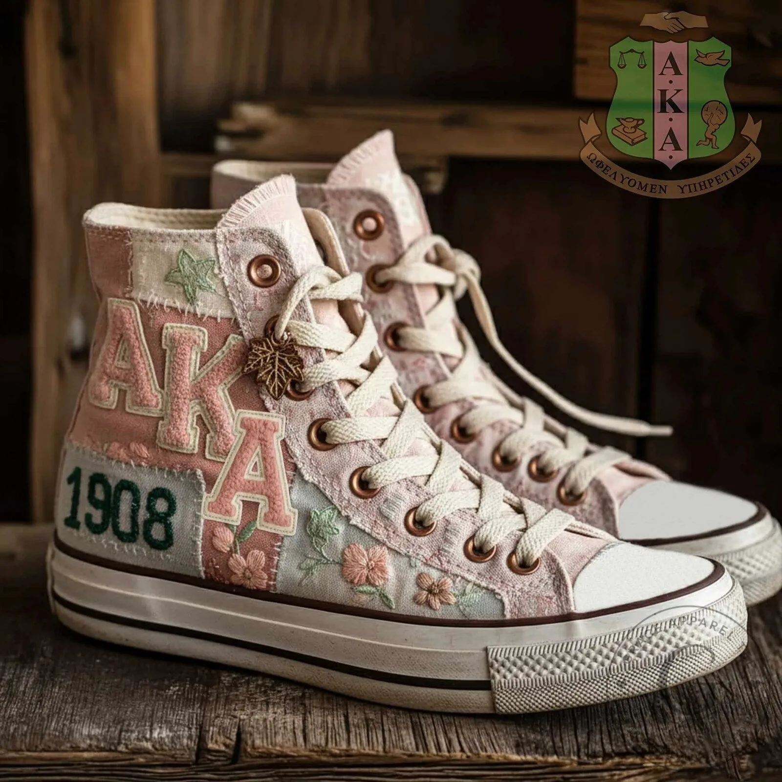 Alpha Kappa Alpha Sorority Incorporated Pink Patchwork High Top Canvas Shoes