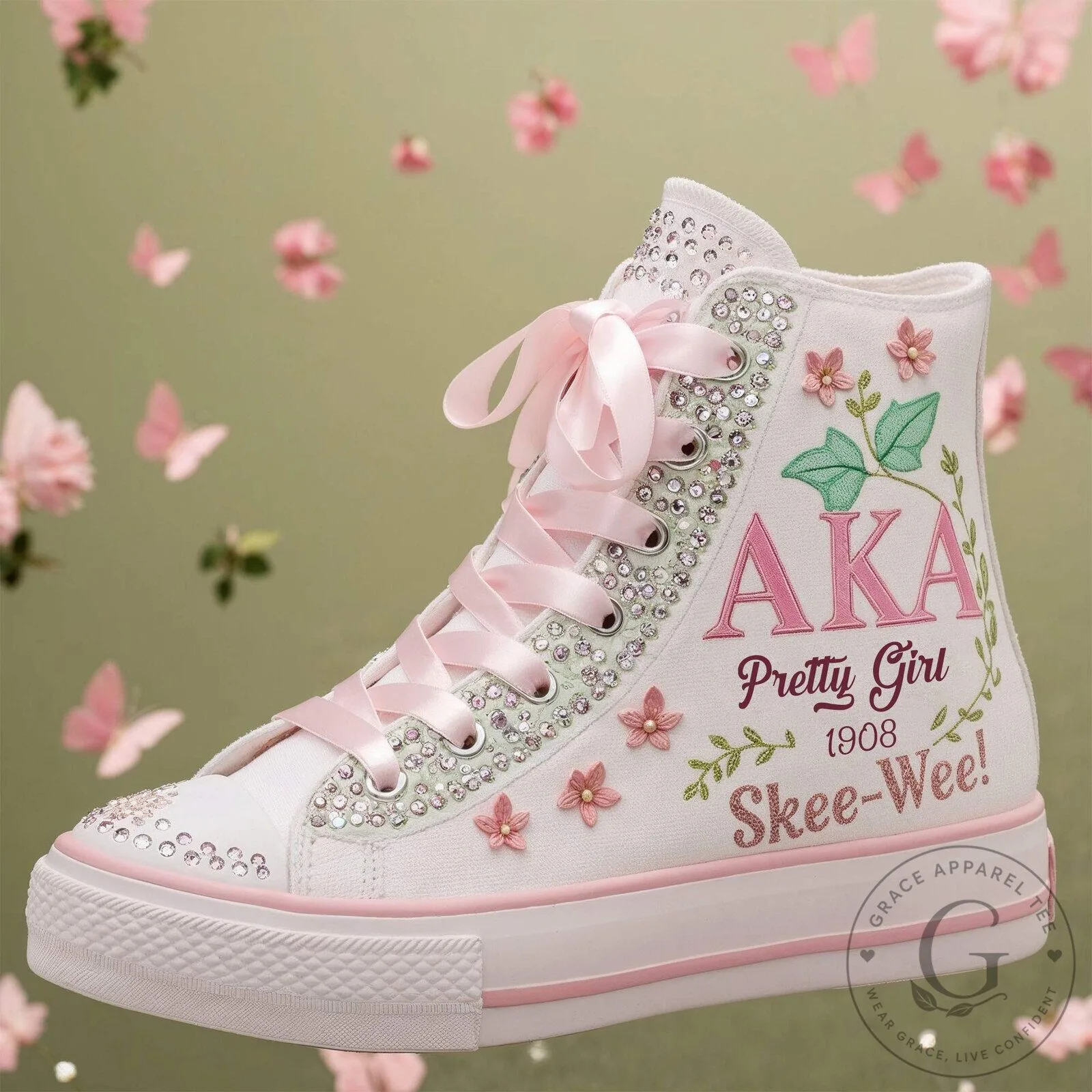 AKA Pretty Girl 1908 Skee-Wee Alpha Kappa Alpha High Top Canvas Shoes