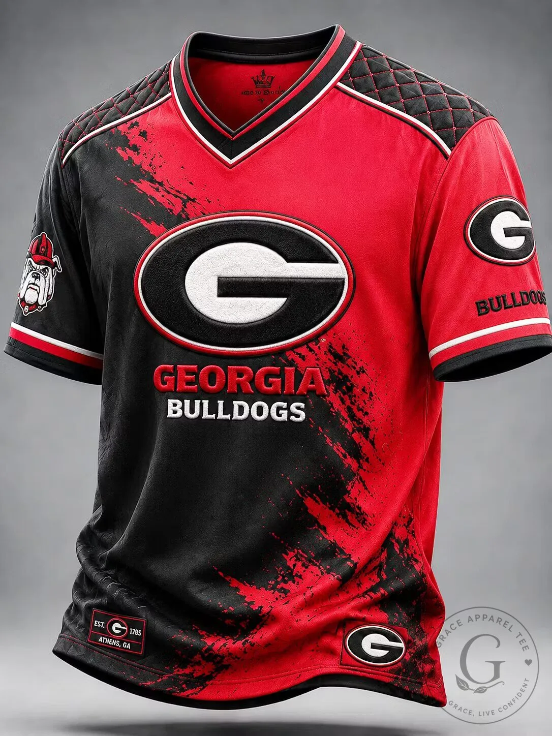 Georgia Bulldogs Football Team Black and Red Fanatics Replica Jersey