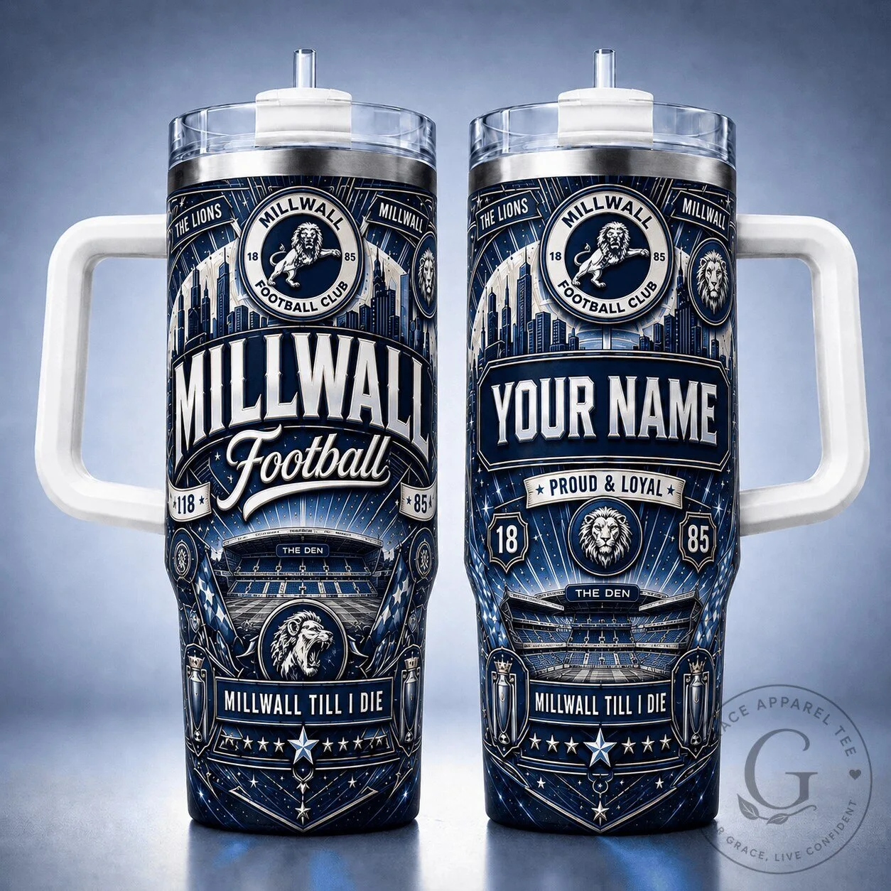 Millwall Football Club Personalized Stainless Steel Tumbler with Handle