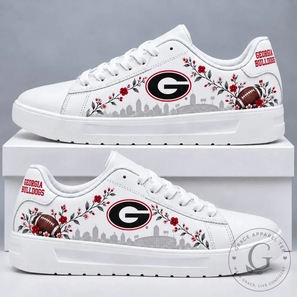 Georgia Bulldogs Floral Pattern Stadium Design White Athletic Sneakers