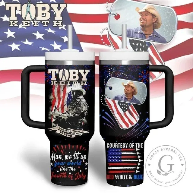 Toby Keith Country Comes To Town Fourth of July Patriotic Tumbler with Handle