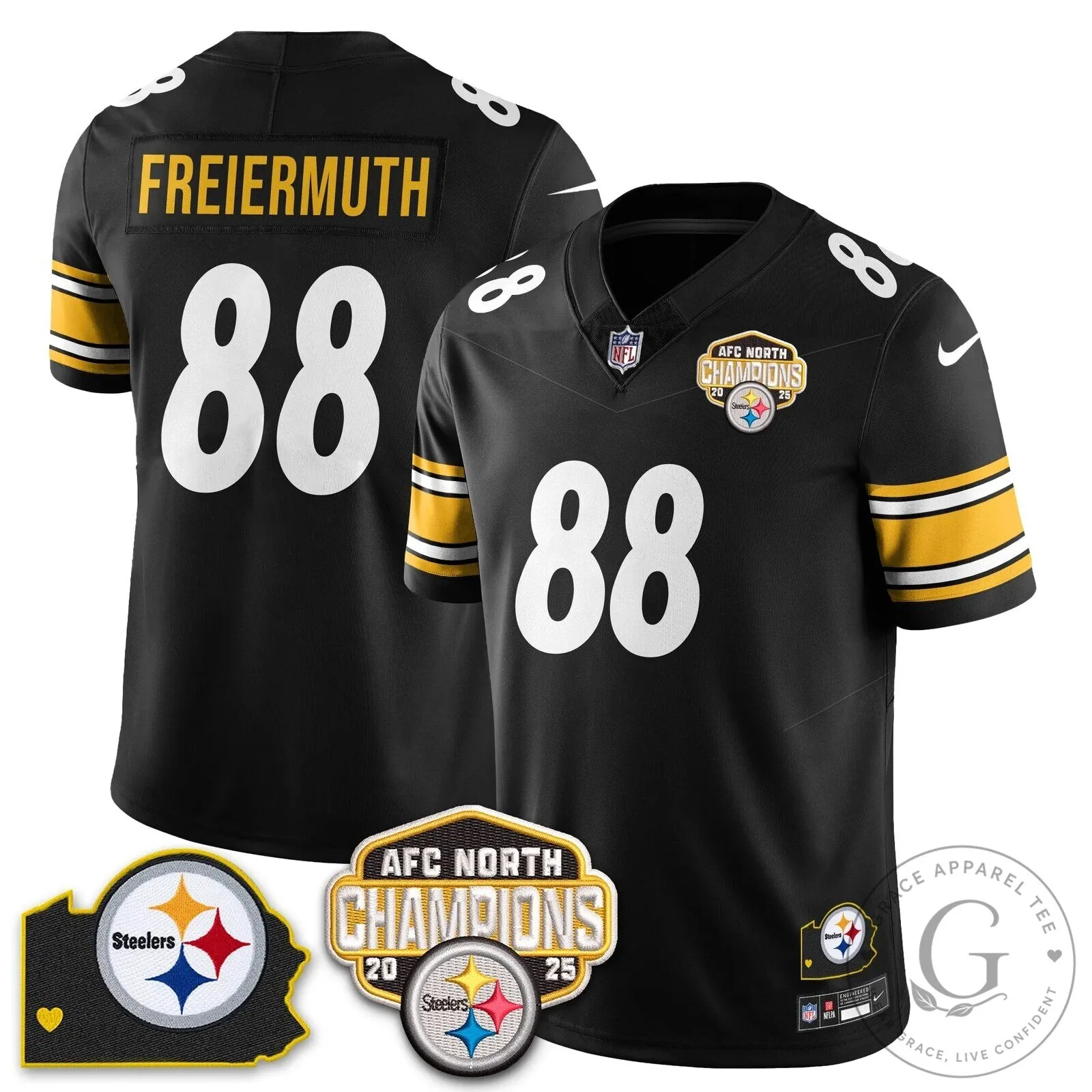 AFC North Champions Pittsburgh Steelers Pat Freiermuth 88 Football Jersey