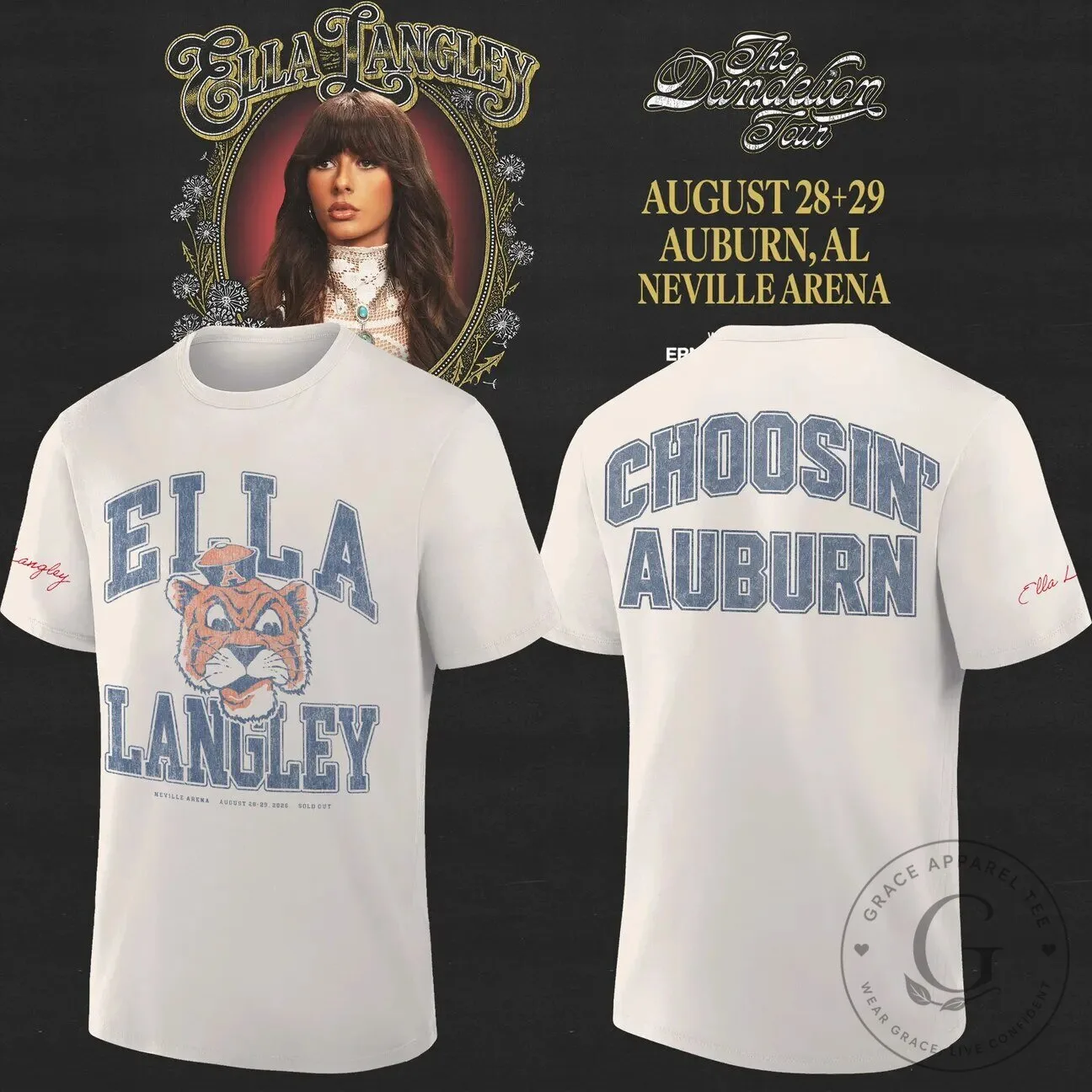 2026 Dandelion Tour T-Shirt at Neville Arena featuring Auburn Tigers by Ella Langley
