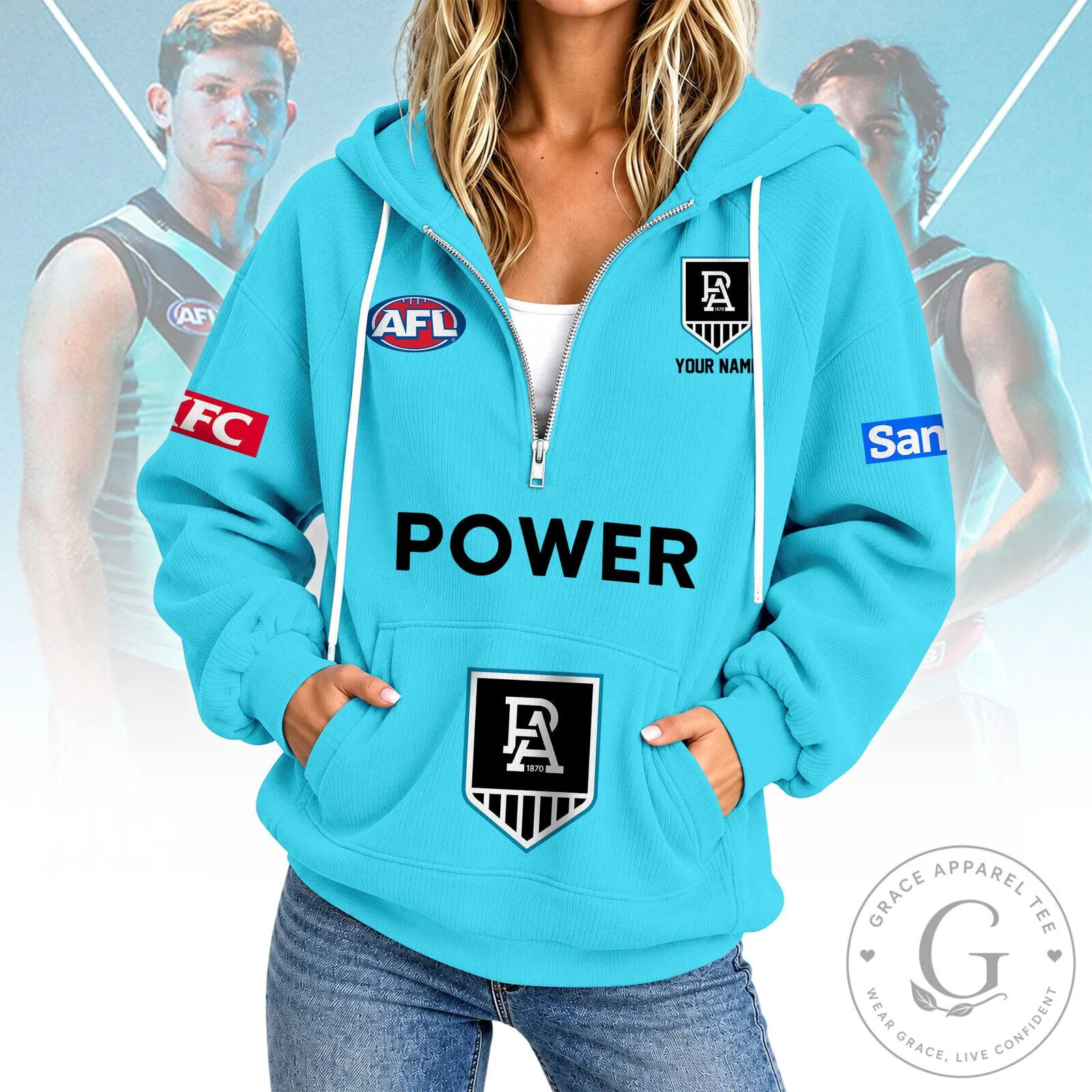 Port Adelaide Power Australian Football League Personalized Light Blue Hoodie