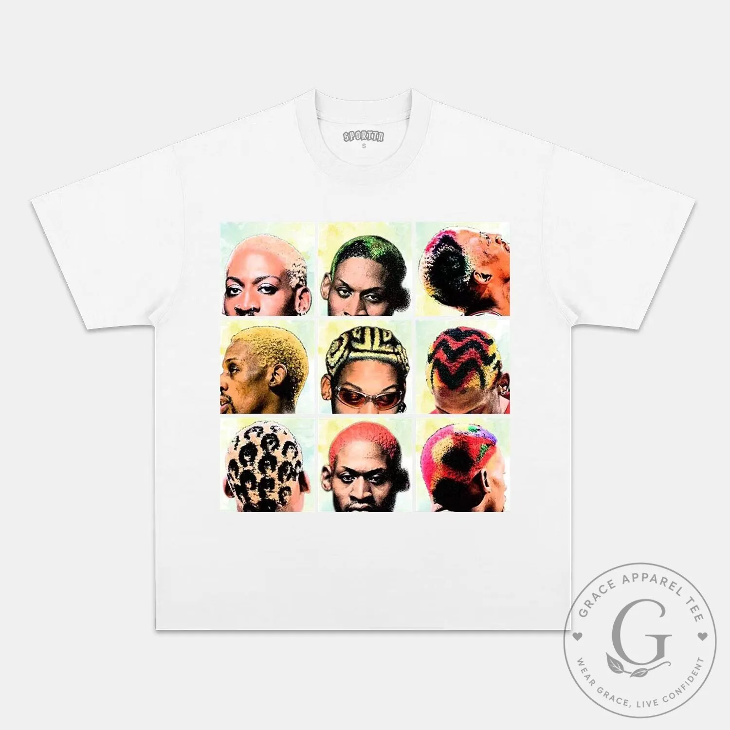 Dennis Rodman Vintage Hair Styles Collage T-Shirt