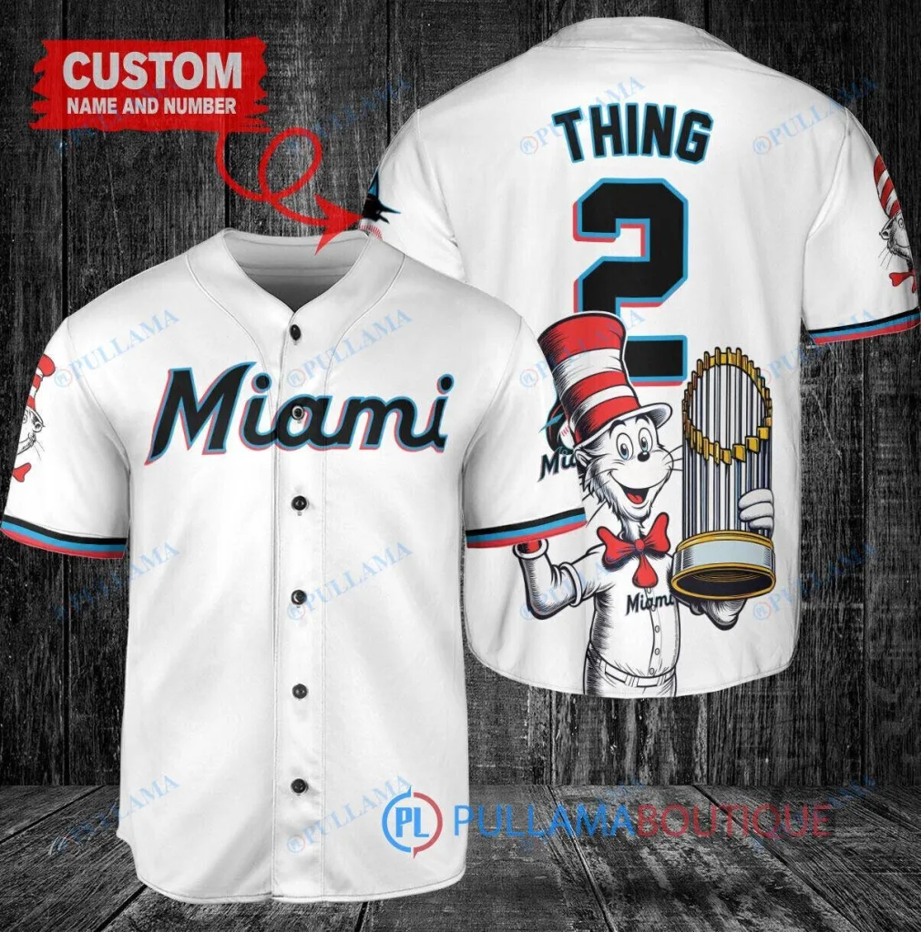 Miami Marlins Baseball Thing 2 Dr Seuss World Series Trophy Baseball Jersey