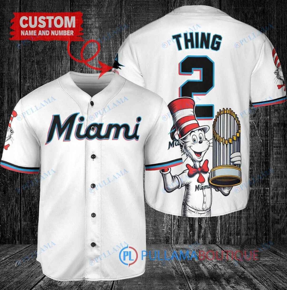 Miami Marlins Baseball Thing 2 Dr Seuss World Series Trophy Baseball Jersey