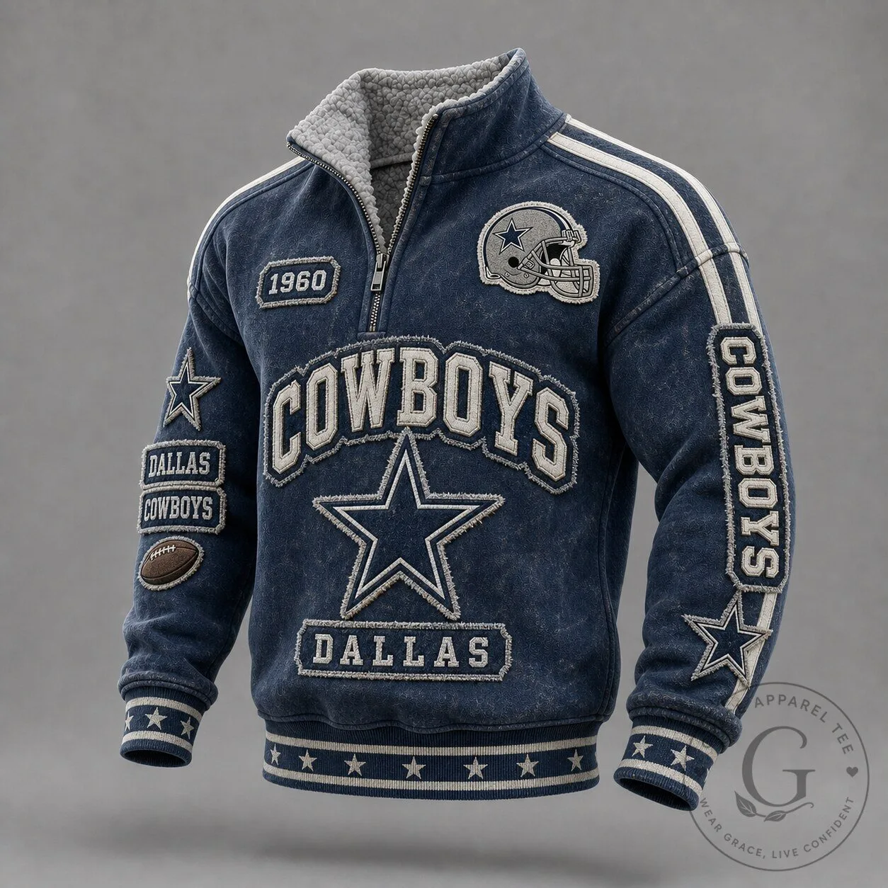 Dallas Cowboys Blue Half-Zip Sherpa Lined Pullover Sweatshirt