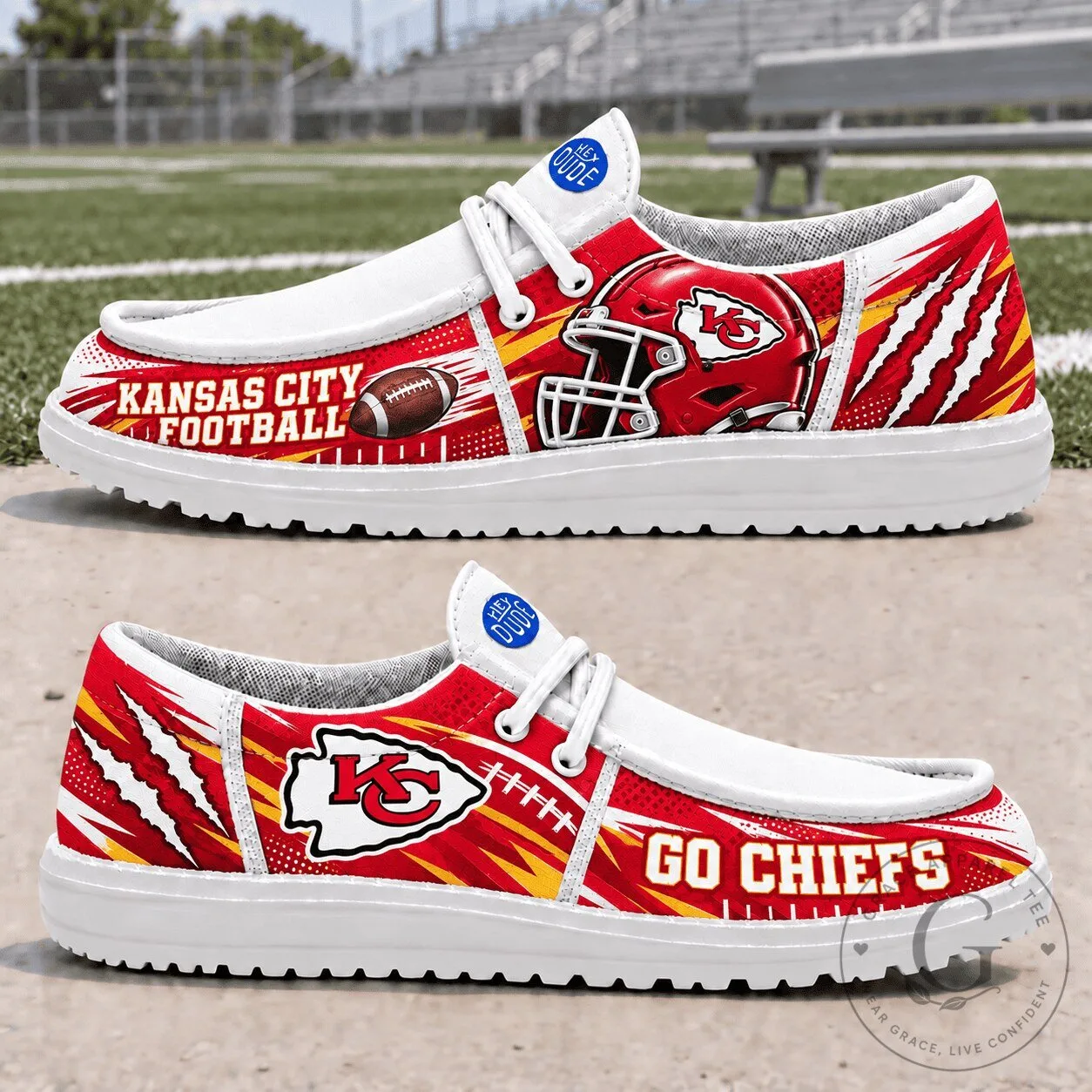 Kansas City Chiefs Football Team Helmet and Logo Slip-On Shoes