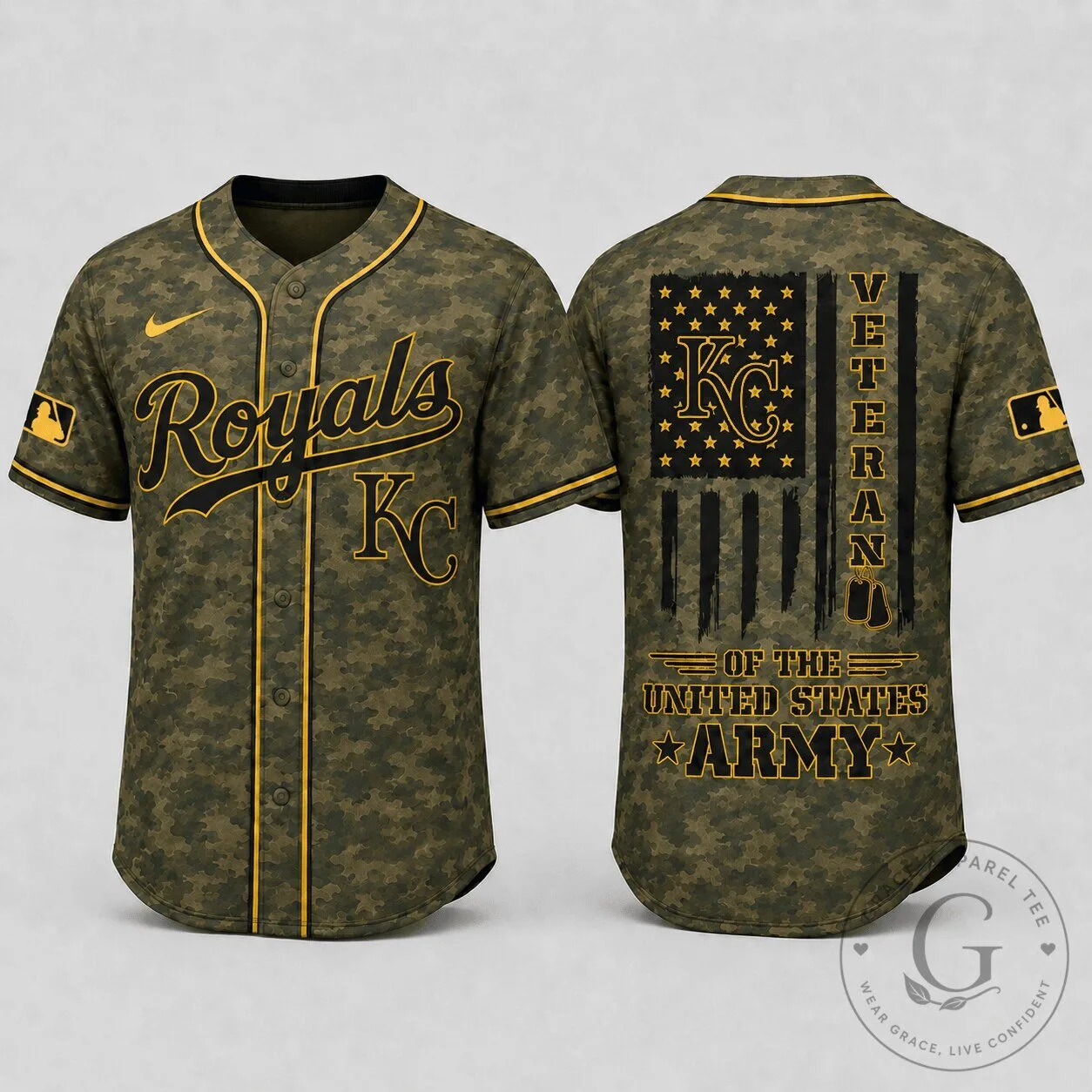 Kansas City Royals Baseball Veteran Camouflage United States Army Jersey